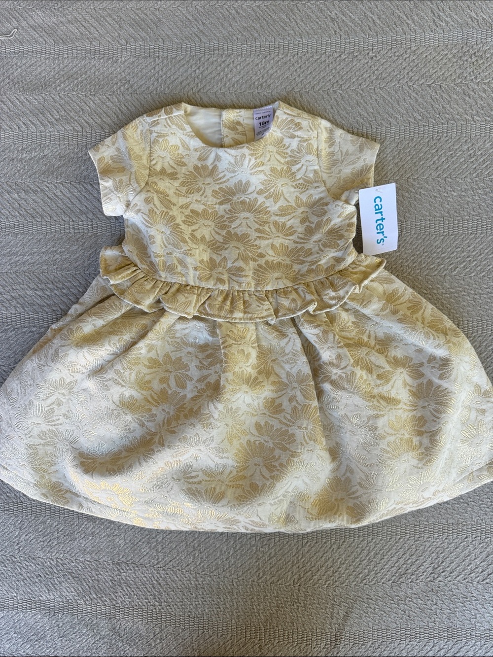 NWT Carter's Toddler Cream and Gold Floral Jacquard Party Dress 18 Month